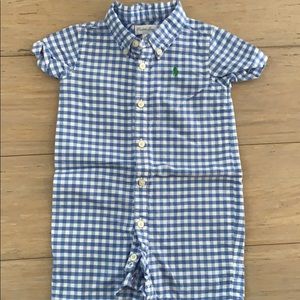 Ralph Lauren Blue Gingham Knit Oxford Shortall